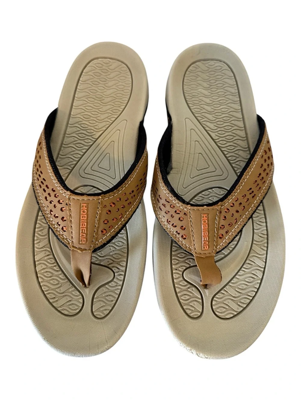 Hobibear Men's Brown Cushioned Thong Sandals with Perforated Strap Size 9